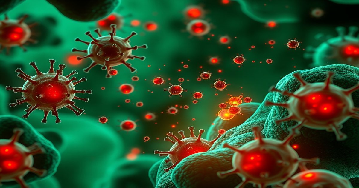 Visual representation of chronic low-grade inflammation at the cellular level, showing inflammatory markers and immune response